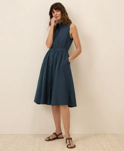 Pact Organic Cotton Sunset Lightweight Cotton Sleeveless Shirtdress In Midnight Blue