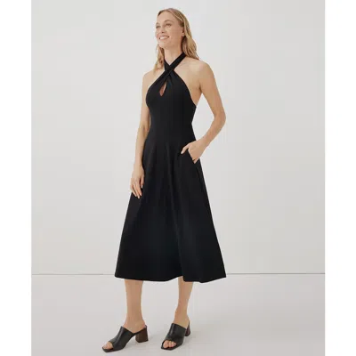 Pact Organic Cotton Fit & Flare Modern Halter Dress In Black