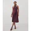 Pact Organic Cotton Fit & Flare Modern Halter Dress In Maroon