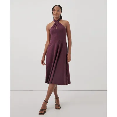 Pact Organic Cotton Fit & Flare Modern Halter Dress In Maroon