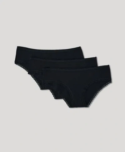 Pact Organic Lace Cheeky Hipster 3-pack In Black