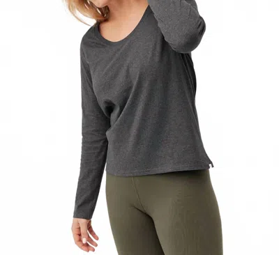 Pact Organic Scoop Neck Long Sleeve Tee In Charcoal Heather In Gray