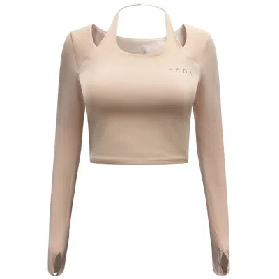 Pada Women's Neutrals Nude Long Sleeve Cropped Gym Top With In Built Sports Bra In Brown