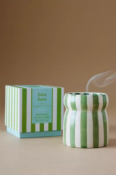 Paddywax Cabana Bora Bora Striped Ceramic Candle In Green