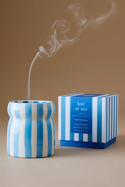 Paddywax Cabana Lost At Sea Striped Ceramic Candle In Blue