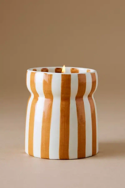 Paddywax Cabana Sienna Sunset Striped Ceramic Candle In Orange