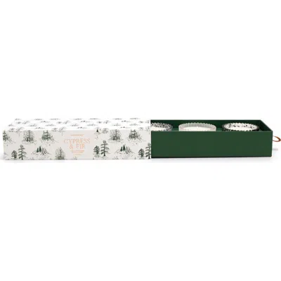 Paddywax Cypress & Fir Holiday Ribbed Glass Candle Set Of 3 In Multi