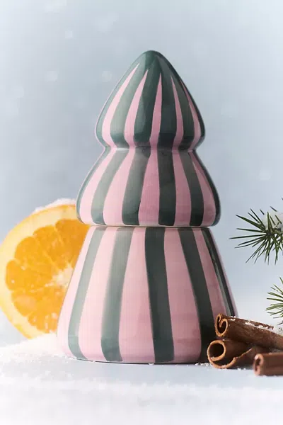 Paddywax Gourmand Pink Peppermint Figural Tree Ceramic Candle In Red
