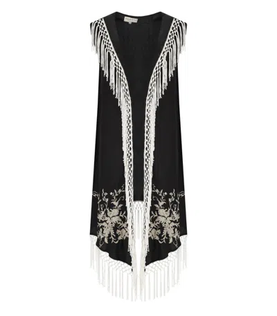 Pahiesa Formentera Black Fringed Kimono