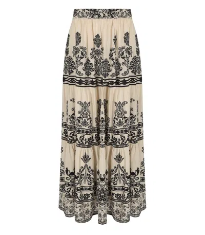 Pahiesa Formentera Ecru And Black Long Skirt In Multi