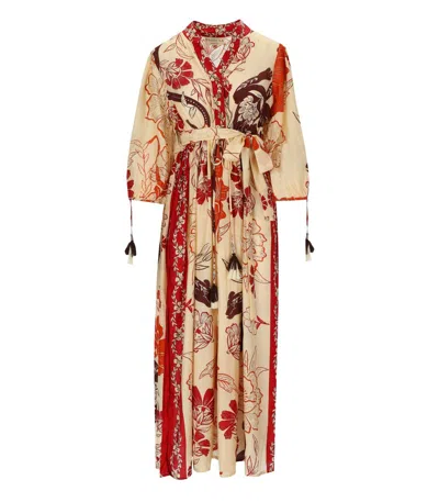Pahiesa Formentera Ecru And Orange Shirt Dress In Multi
