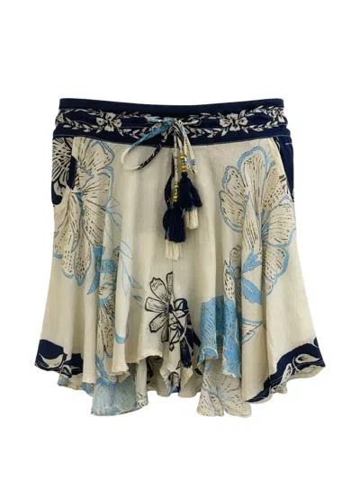 Pahiesa Formentera Floral-print Tassel-detail Shorts In Neutral