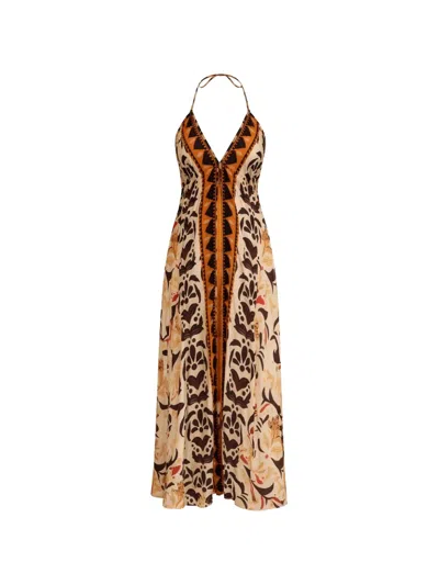 Pahiesa Formentera Graphic-print Halterneck Maxi Dress In Multi