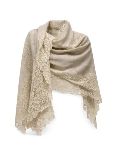 Pahiesa Formentera Lace-trim Cashmere Scarf In Neutral