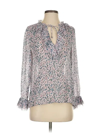 Pre-owned Paige 3/4 Sleeve Silk Top Gray Plunge Neckline Tops