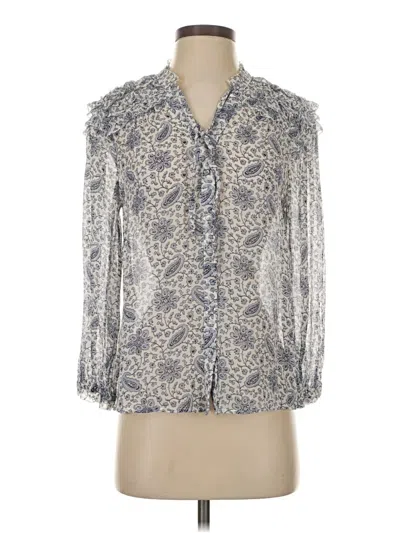 Pre-owned Paige 3/4 Sleeve Silk Top Silver Tie Neck Tops