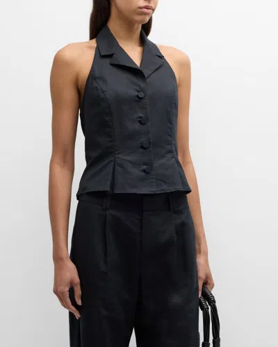 Paige Adria Tailored Halter Waistcoat Top In Black