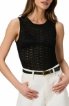 Paige Aela Sheer Mesh Embroidered Tank In Black
