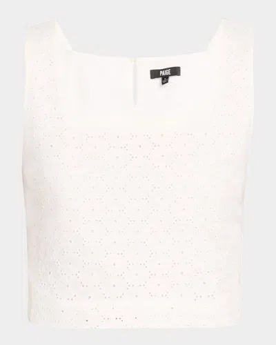 Paige Aelita Square-neck Eyelet Cropped Top In White