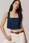 Paige Aelita Sleeveless Square-neck Eyelet Cropped Top In Blue