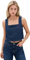 Paige Aelita Sleeveless Square-neck Eyelet Cropped Top In Blue