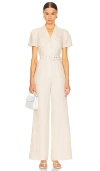 Paige Denim Puff Sleeve Jumpsuit In 羊皮纸