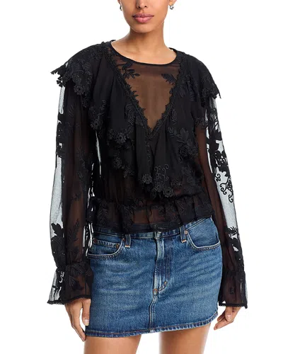 Paige Akari Embroidered Silk Blouse In Black