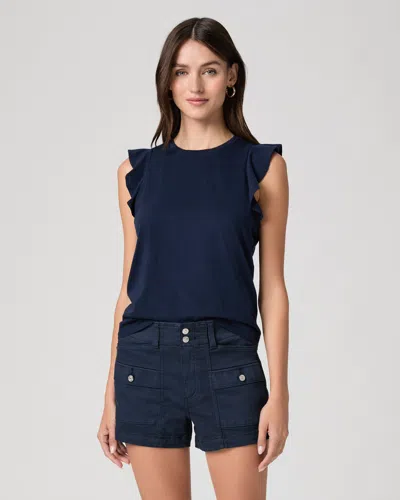 Paige Womens Navy Alaria Frilled Cotton Tank Top In Blue