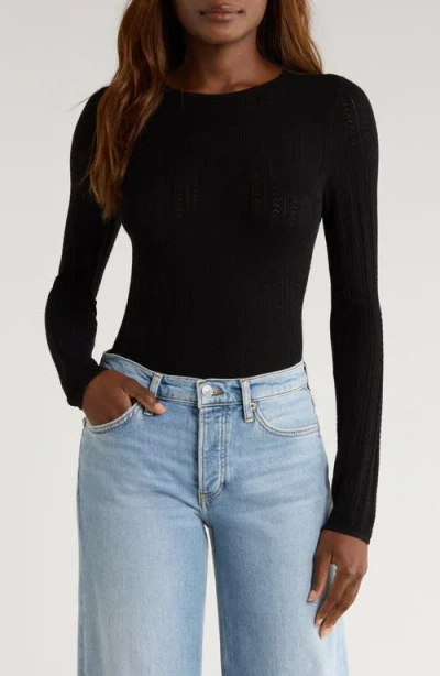 Paige Alis Pointelle Knit Top In Black