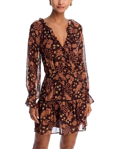 Paige Alison Silk Printed Ruffle Mini Dress In Brown
