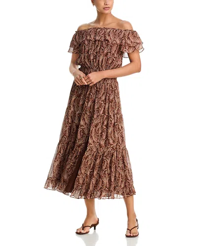 Paige Alistar Off The Shoulder Midi Dress In Animal Print