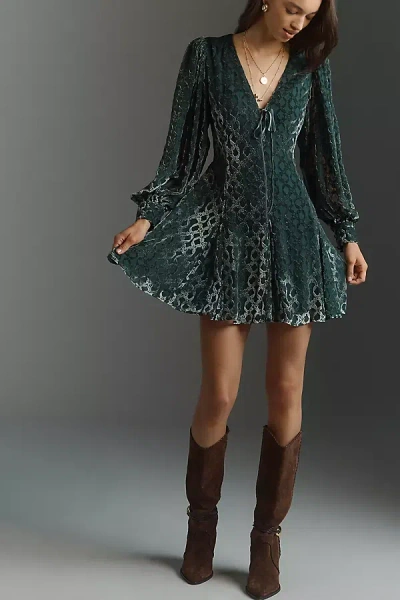 Paige Ambrose Long-sleeve A-line V-neck Mini Dress In Green
