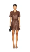 Paige Amina Faux Leather Mini Shirtdress In Brown