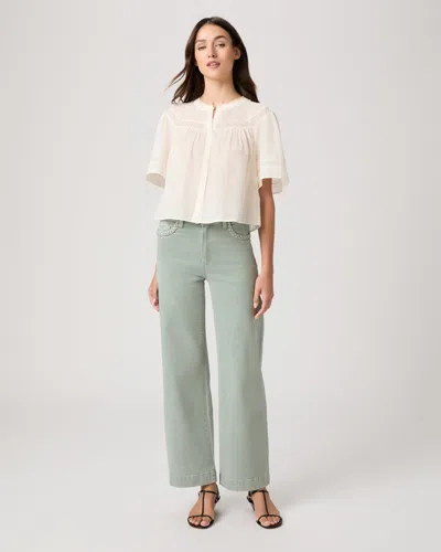 Paige Anessa Braided Pocket High Waist Wide Leg Jeans In Green