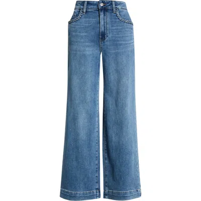 Paige Anessa Braided Pocket High Waist Ankle Wide Leg Jeans In Blue