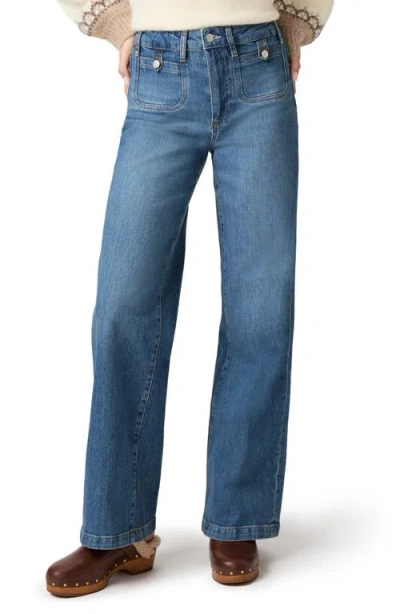 Paige Anessa Button Pocket High Waist Wide Leg Jeans In Blue
