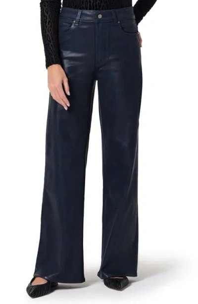 Paige Anessa Coated High Waist Wide Leg Jeans In Blue