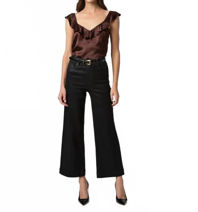 Paige Anessa Cropped Luxe Coating Wide Leg Pants In Black In Multi