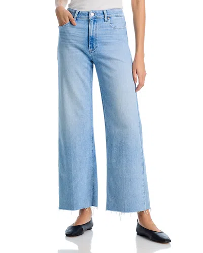 Paige Anessa High Rise Raw Hem Wide Leg Jeans In Park Ave