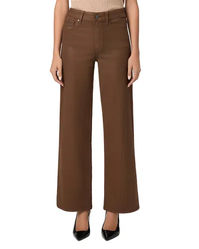 Paige Anessa High Rise Wide Leg Jeans In Cognac Coated In Brown