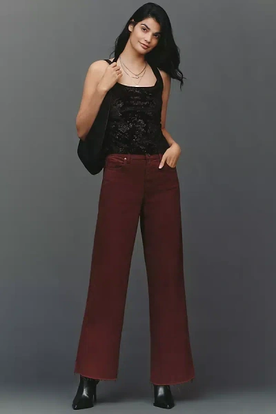 Paige Anessa High-rise Wide-leg Raw-hem Jeans In Red