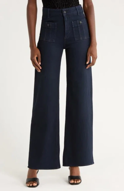 Paige Anessa High Waist Patch Pocket Wide Leg Jeans In Blue