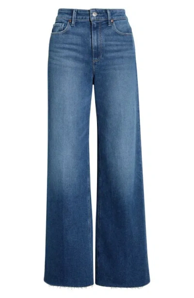 Paige Anessa High Waist Raw Hem Wide Leg Jeans In Blue