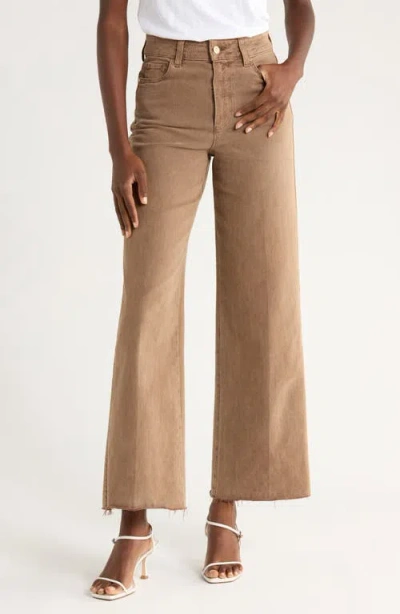 Paige Anessa High Waist Raw Hem Wide Leg Jeans In Brown