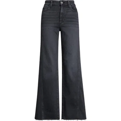 Paige Anessa High Waist Raw Hem Wide Leg Jeans In Black