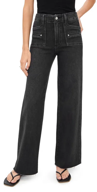 Paige Anessa Welt Pocket High Waist Wide Leg Jeans In Black