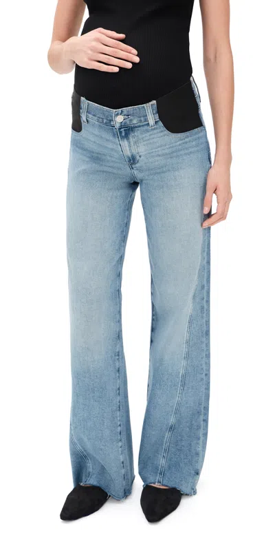 Paige Anessa High Rise Wide Leg Maternity Jeans In Explorer In Blue