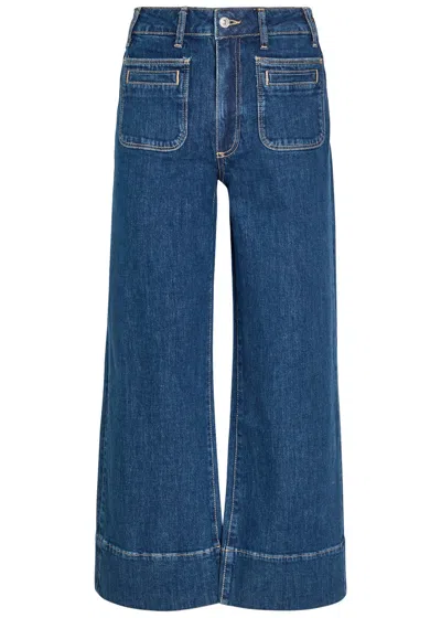 Paige Anessa Patch Pockets Wide-leg Stretch-denim Jeans In Blue