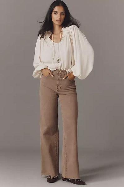 Paige Anessa Raw-hem High-rise Wide-leg Jeans In Brown