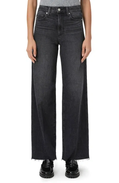 Paige Anessa Raw Hem High Waist Wide Leg Jeans In Black